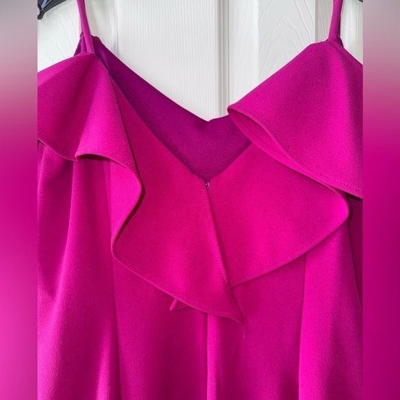MARINA Fushia Pink Ruffle Cocktail Dress with Invisible Zipper size S - Picture 3 of 8